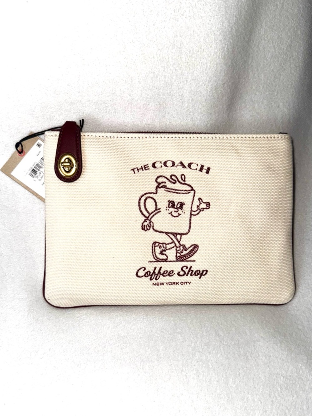 NEW COACH Coffee Shop Ltd. Edition Lil Miss Jo Ivory Canvas Turnlock Pouch NWT